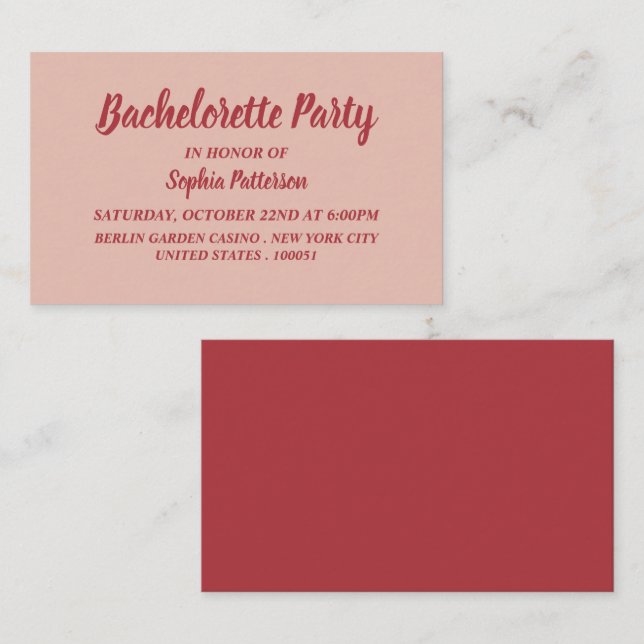 Enkel och modern, Bachelorette Party Biljett Inbju (Fram/baksida)