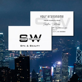 Enkel och modern elegant - vit slapp med Monogram Visitkort