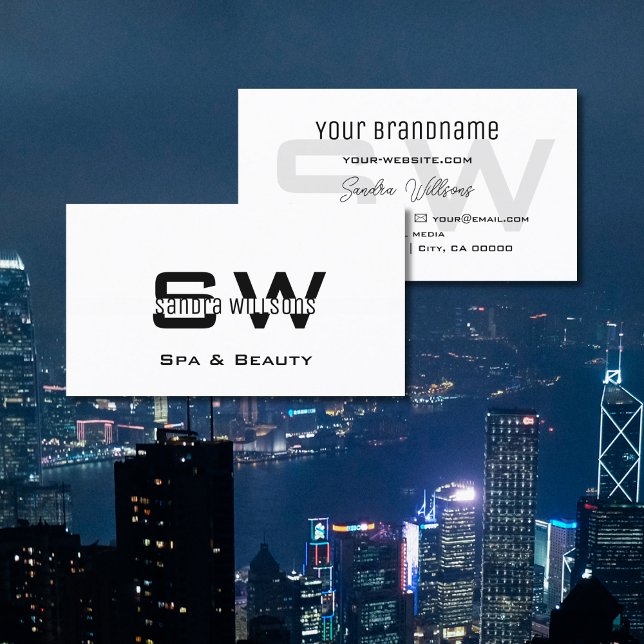 Enkel och modern elegant - vit slapp med Monogram Visitkort (Skapare uppladdad)