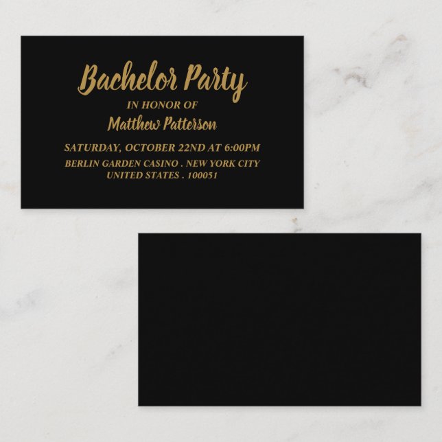 Enkel och modern inbjudan till Bachelor Party Bilj (Fram/baksida)