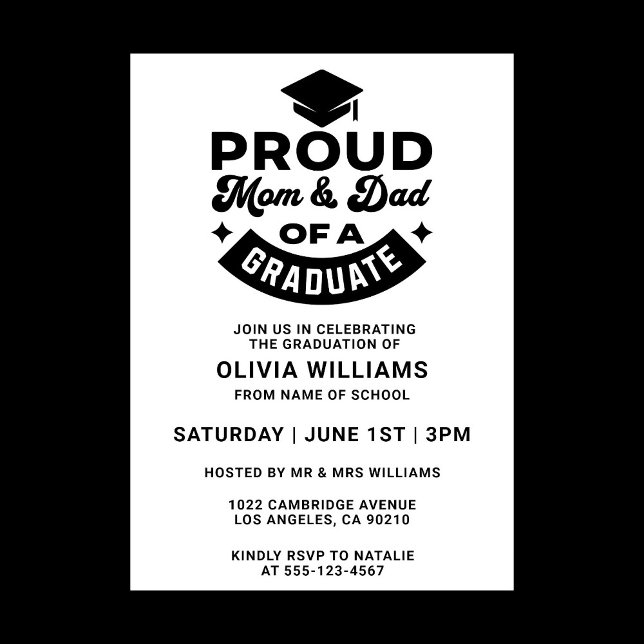 Enkel och modern Mamma och Pappa Studentfest Inbjudningar (stylish typography graduation party invitation)