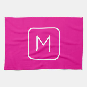 Enkel och modern monogramstart Rosa och vit Kökshandduk