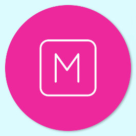 Enkel och modern monogramstart | Rosa och vit Runt Klistermärke