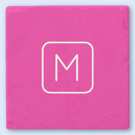 Enkel och modern monogramstart | Rosa och vit Stenunderlägg