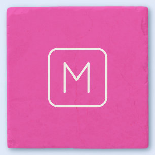Enkel och modern monogramstart   Rosa och vit Stenunderlägg
