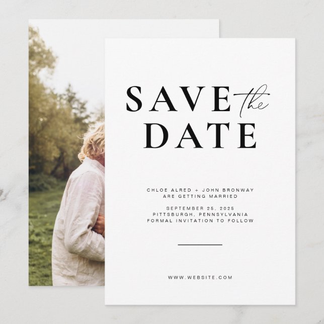Enkel och modern Save the Date med foto Inbjudningar (Fram/baksida)