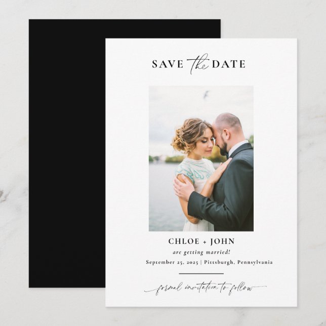Enkel och modern Save the Date med foto Inbjudningar (Fram/baksida)