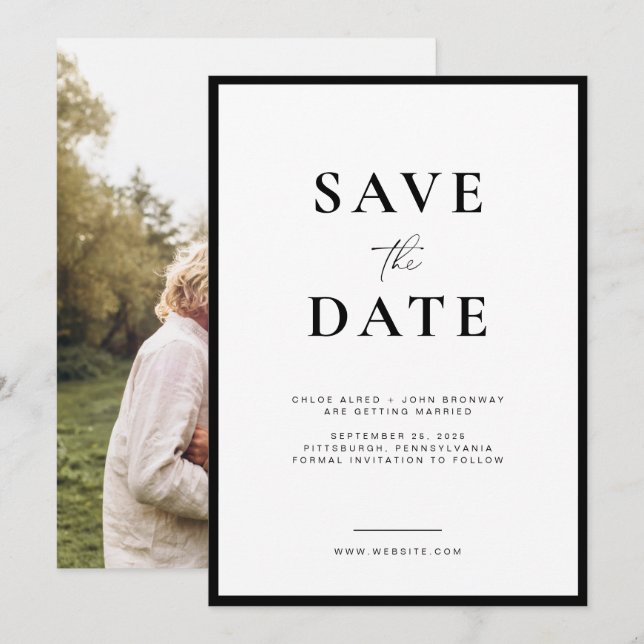 Enkel och modern Save the Date med foto Inbjudningar (Fram/baksida)