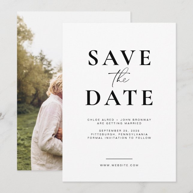 Enkel och modern Save the Date med foto Inbjudningar (Fram/baksida)