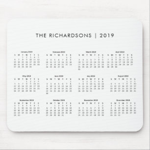 Enkel och modern svartvit kalender 2019 musmatta