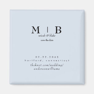 Enkel och ren dammig blå monogram spara datum magnet