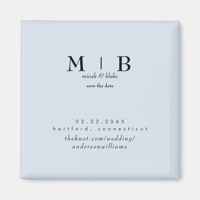 Enkel och ren dammig blå monogram spara datum  magnet (Framsidan)