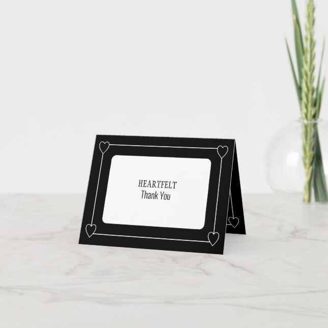 Enkel och Romantisk Hjärtan Bröllop Svart Tack Kort (Framsida)
