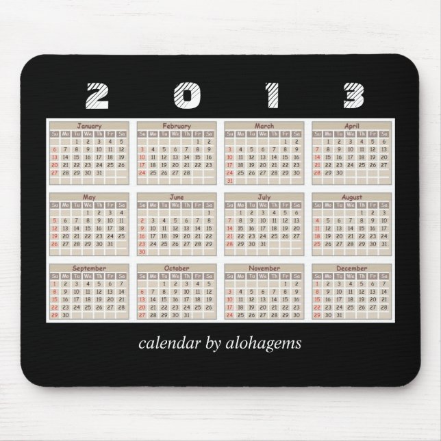 Enkel och snygg 2013 kalender musmattor (Framsidan)