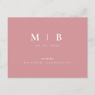 Enkel och snygg monogram blush spara datumet meddelande vykort