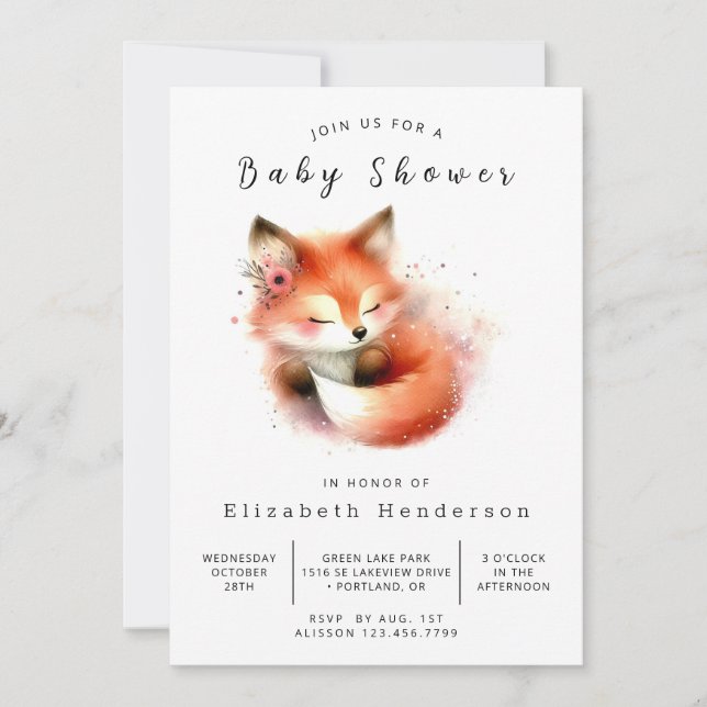 Enkel och späd fox-babystövel inbjudningar (Framsida)
