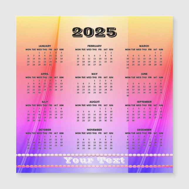 Enkel och tyst kalender för 2025 Magnetiskt kort (Framsida)