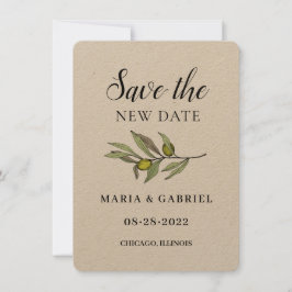 Enkel olivkvist. Rustik kraft Bröllopsändring Spara Datumet