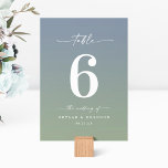 Enkel Ombre Dusty Blue & Löv Grönt Bröllop Bordsnummer<br><div class="desc">Bordsnummer för sommarsemestrar i Grönten Ombre Dusty Blue & Löv. Det här moderna Bord-kortet för chic är ett enkelt klassiskt kort och en elegant med en subtil toningstoning och en söt namnteckning skriptcalligraphy-teckensnitt med svan. Visas i den nya Colorway. Finns i flera alternativ för färg eller kan redigera färger i...</div>