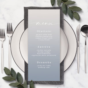 Enkel Ombre off-White & Dusty Blue Bröllop Menu Meny