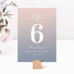 Enkel Ombre  Rosa & Dusty Blue Bröllop Bordsnummer<br><div class="desc">Enkelt Ombre Rosa & Dusty Blue Wedding Middag Bordsnummer. Det här moderna Bord-kortet för chic är ett enkelt klassiskt kort och en elegant med en subtil toningstoning och en söt namnteckning skriptcalligraphy-teckensnitt med svan. Visas i den nya Colorway. Finns i flera alternativ för färg eller kan redigera färger i redigeraren...</div>