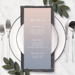 Enkel Ombre  Rosa & Dusty Blue Bröllop Menu Meny<br><div class="desc">Enkel Rosa och Dusty Blue Bröllopsmottagningsmeny för dagtid. Det här moderna menykortet för chic är enkelt klassiskt och elegant med en subtil toningstoning och en söt namnteckning skriptcalligrafteckensnitt med svan. Visas i den nya Colorway. Finns i flera alternativ för färg eller kan redigera färger i redigeraren (klicka på anpassa ytterligare...</div>