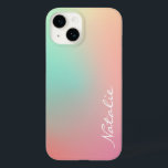 Enkel Ombre Rosa Teal Aqua Calligraphy Namn<br><div class="desc">Enkel Ombre Rosa Teal Aqua Calligraphy Namn Fodral-Mate iPhone 14 Fodral har en fetstilt början med ditt namn under.</div>