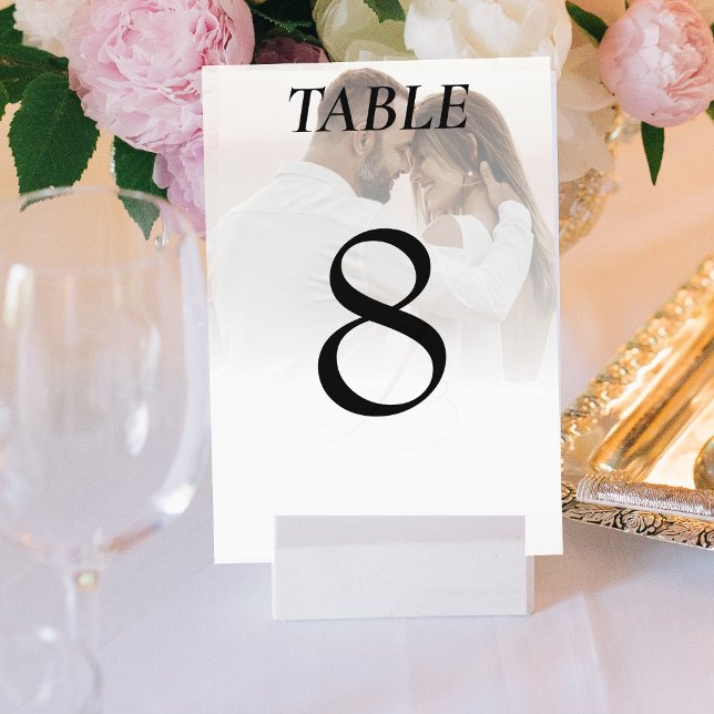 Enkel ombre White Photo Wedding Reception Bordsnummer (Simple Ombre White Photo Wedding Reception Table Number)