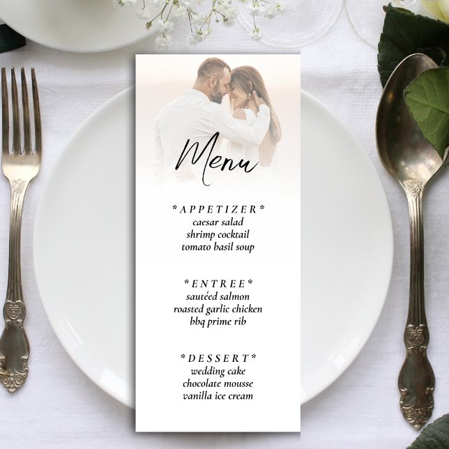 Enkel ombre White Photo Wedding Reception Meny (Simple Ombre White Photo Wedding Reception Menu)
