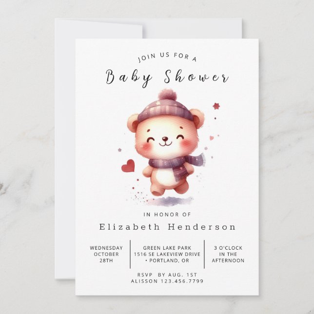 Enkel Online Bear Baby Shower Inbjudningar (Framsida)