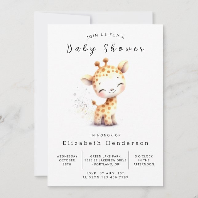 Enkel Online Giraffe Baby Shower Inbjudningar (Framsida)