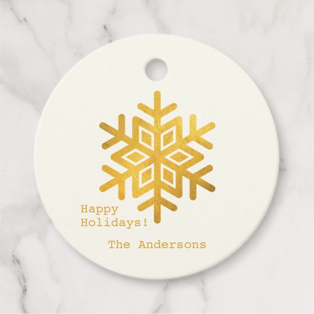 Enkel Önskemål ・ Minimal Guld-snöflammande jul Gåvor Etiketter (Framsida)