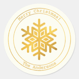 Enkel Önskemål ・ Minimal Guld-snöflammande jul Runt Klistermärke