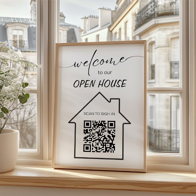 Enkel Open House-inloggningskod för äkta Gods Reklamblad (Simple Real Estate Open House Sign In QR Code Flyer)