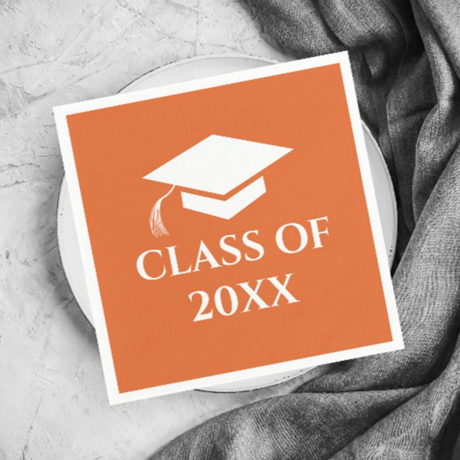 Enkel Orange Klass för Examensår Pappersservett (Simple Orange Graduating Class Graduation Party Napkins.)