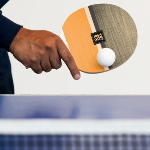 Enkel Orange med två ton och Sepia Initialer Mono Pingisracket