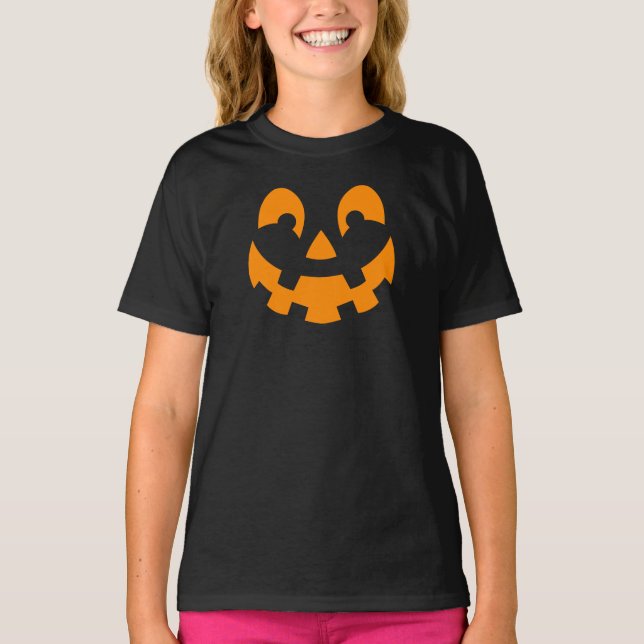 Enkel Orange Pumpkin Ansikte Silhouette Halloween T Shirt (Framsida)