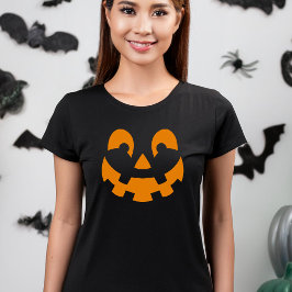 Enkel Orange Pumpkin Ansikte Silhouette Halloween T Shirt