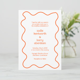 Enkel Orange Squiggle Ram Modern Bröllop Inbjudningar