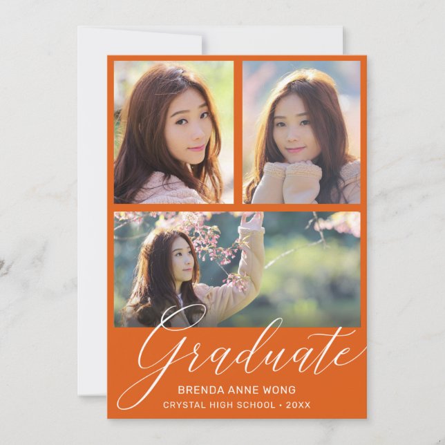 Enkel Orange Student Photo Collage White Script Meddelande (Framsida)