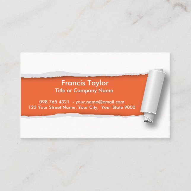 Enkel original- orange riven sönder papper design… visitkort (Framsida)