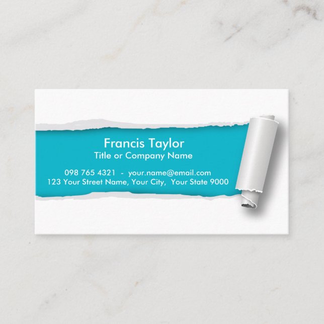 Enkel original- turkos riven sönder papper design… visitkort (Framsida)