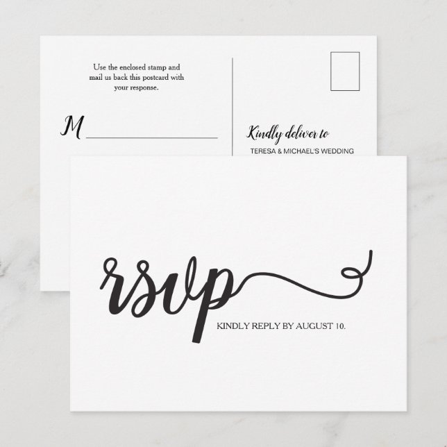 Enkel OSA Bröllop-typografi Inbjudan Vykort (Fram/baksida)