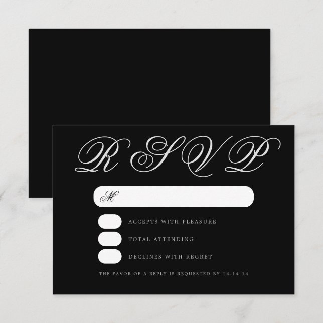 Enkel OSA för Elegant bröllop Black Script Kort (Fram/baksida)