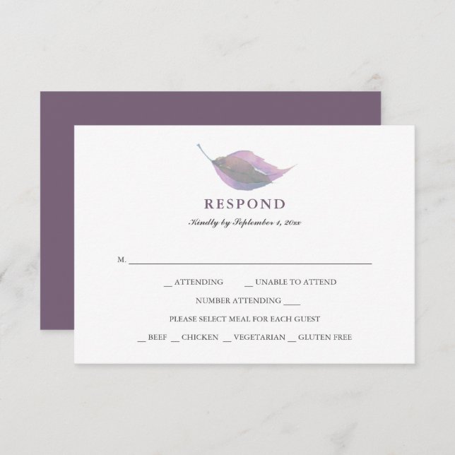 Enkel OSA för val av Lila för val av måltid (Fram/baksida)