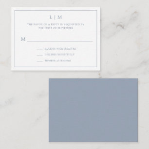 Enkel OSA i Dusty Blue Monogram Elegant bröllop Anteckningskort