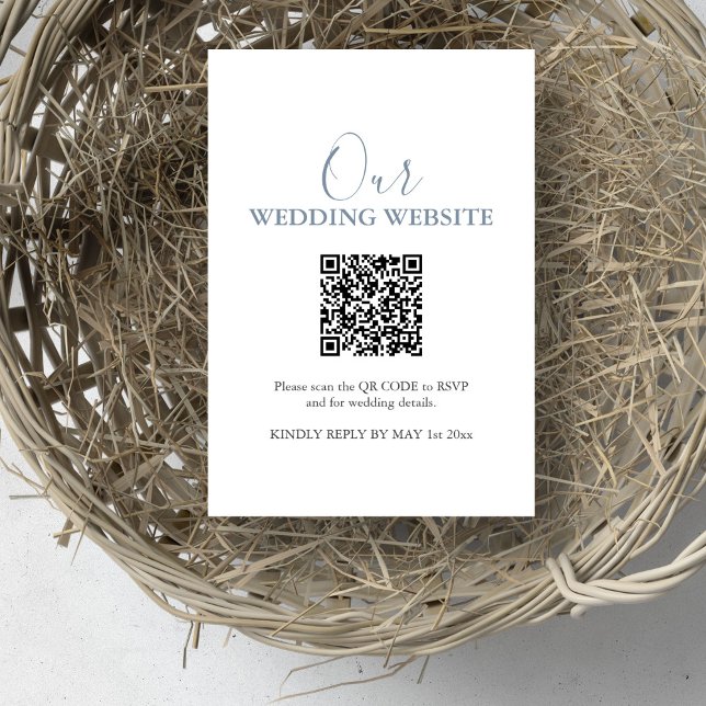 Enkel OSA kort på Bröllop webbplats med QR-kod (Wedding invitation insert website QR code design by Victoria Grigaliunas of Do Tell A Belle)