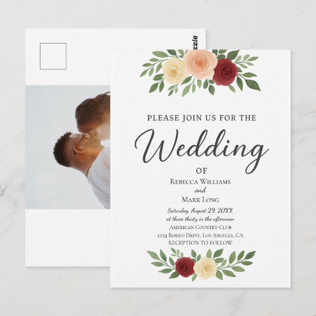 Enkel överläggningsinbjudan för fotobröllop vykort (Fram/baksida)