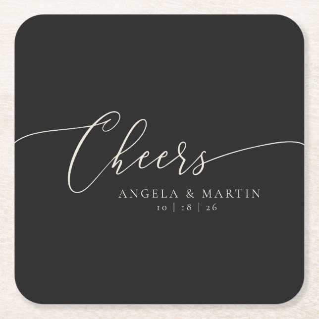 Enkel Papper Underlägg av svart Cream Bröllop-kvad (Framsidan)