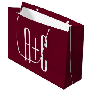 Enkel Par Initialer Vit & Burgundy